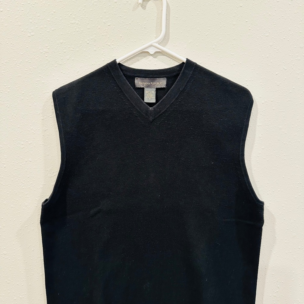 Banana Republic Mens‎ Black V Neck Sleeveless Sweater Vest Cotton Size M classic - Picture 2 of 11